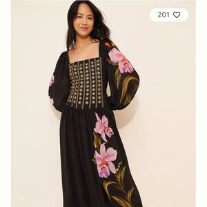 FARM Rio Floral Long Sleeve Midi Dress